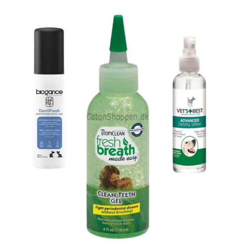 Lotion, gel og spray til hundetandpleje