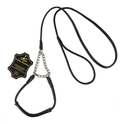 Ollipet udstillingsline i rundsyet læder | Med kæde