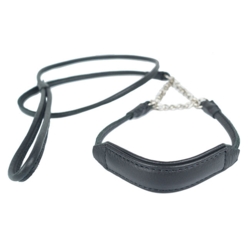 Ollipet udstillingsline i rundsyet læder | Med kæde