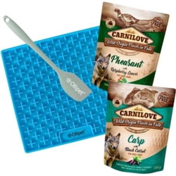 Carnilove Slikkepakken med lækkert vådfoder og slikkeplade og dejskraber fra Ollipet