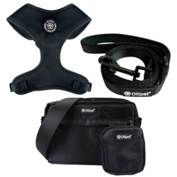 City Lux Midnight Black sættet inkluderer en hundesele, en line og en godbidstaske