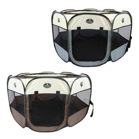 Rund Hvalpe kravlegård | Kanvas I Brun og grå