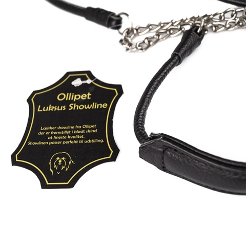 Ollipet udstillingsline i rundsyet læder | Med kæde