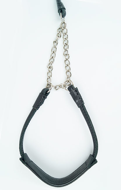 Ollipet udstillingsline i rundsyet læder | Med kæde