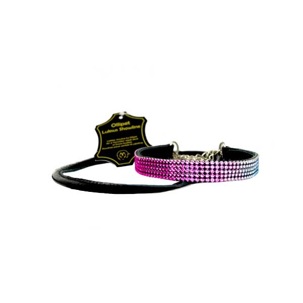 Showline i rundsyet læder med "Rhinsten" | med 5 rækker sten