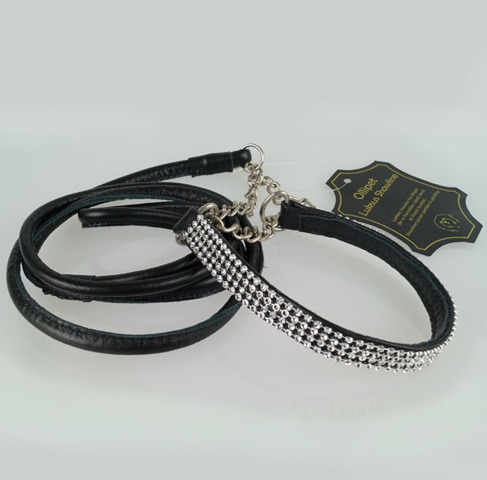 Showline i rundsyet læder med "Rhinsten" | med 5 rækker sten