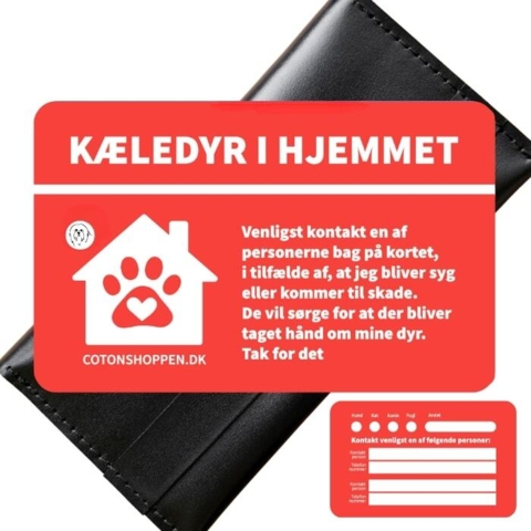 Redningskort mindsker risikoen for at dit dyr bliver glemt derhjemme i tilfælde af at du bliver syg eller kommer til skade.