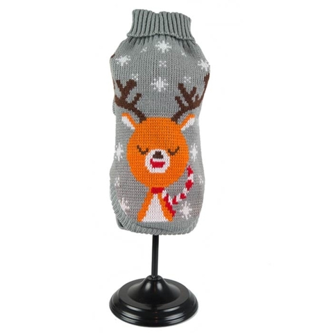 Grå julesweater med sødt rensdyr