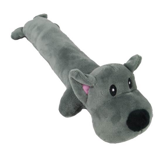 Aflang plyshund Karo i Grå