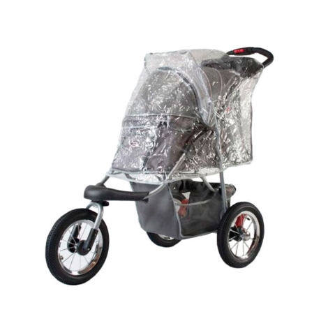 Innopet Buggy Comfort AIR hundeklapvogn med luftfyldte hjul - Her vist med regnovertræk, der er ekstra tilbehør.