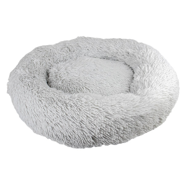 FLUFFY Donut hundeseng m. lynlås m. aftageligt betræk| lysegrå