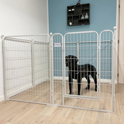 Hvid hvalpegård med stokke I Ollipet |med gulv-beskyttere i str. Large