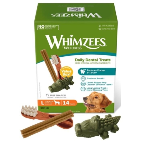 Whimzees Boks | Large med sunde tyggeben til din hund.