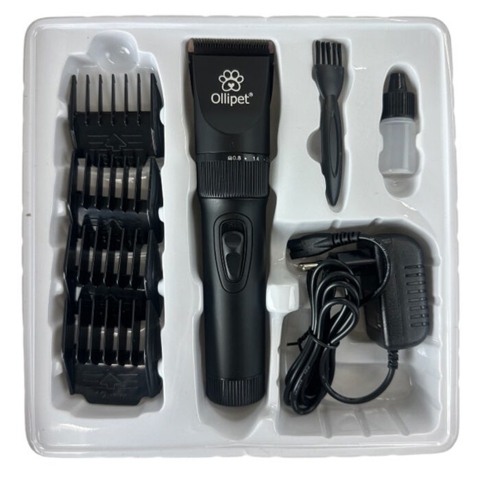 Ollipet hundetrimmer med lade kabel, klippemaskine, regulerbart klippeskær, rensebørste, olieflaske, afstandskamme