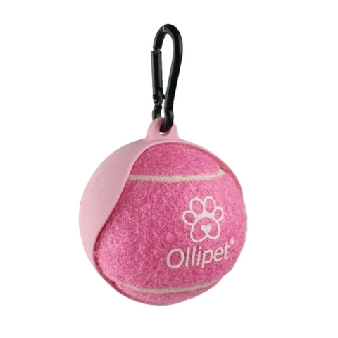 Pink tennisbold til hunde med holder