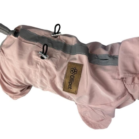 Ollipet hunde regndragt med refleksbånd på ryggen - perfekt til gåture i mørke og regn