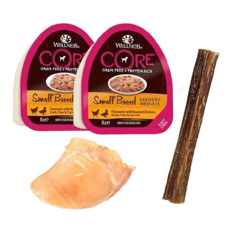 Kalveklov Vådfodersæt inkluderer lækre tyggesnacks og saftigt vådfoder