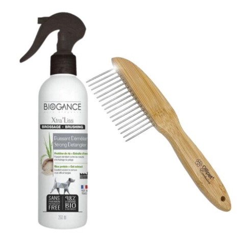 Pelspleje sæt med filtspray og rullekam. Perfekt til at fjerne filtre hos hundens pels.