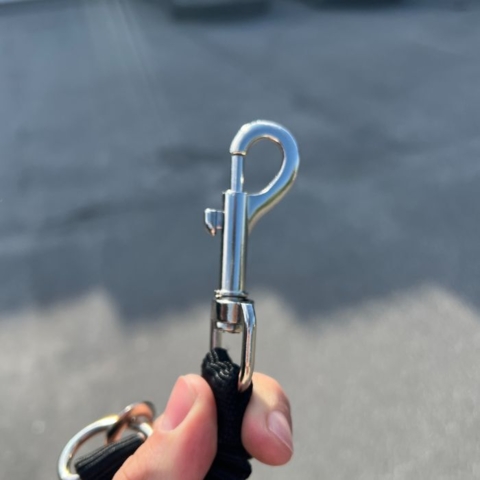 Karabinhage til træningslinen, så di hund sikkert kan følge med