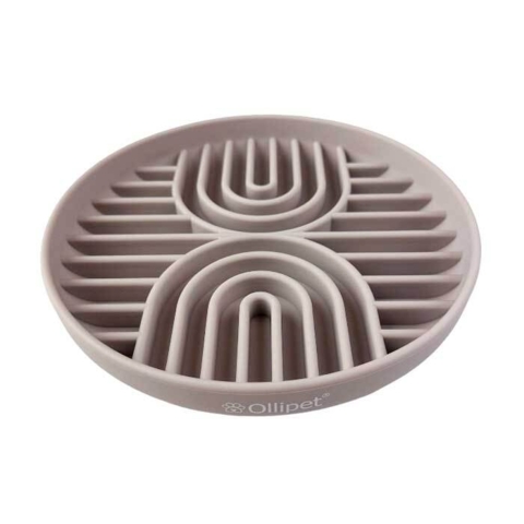 Ollipet Art deco slikkeskål i flot støvet grå med et strejf af rosa