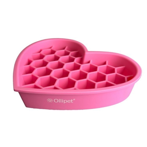 Ollipet hjerte slikkeskål er godt til både vådfoder og tørfoder