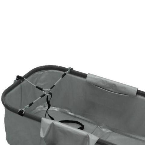 Dette hundebadekar er endvidere forsynet med fikseringsline så hunden står sikkert