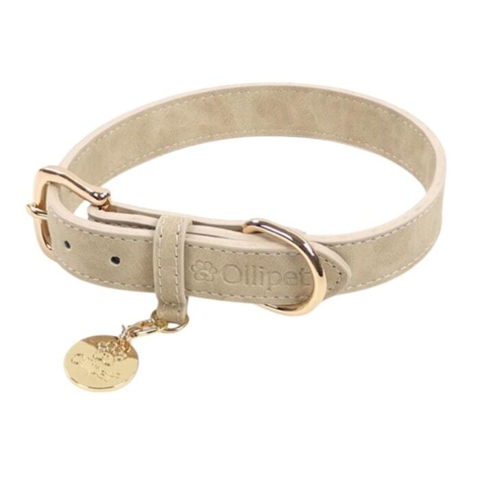 Lækkert hundehalsbånd lavet af PU-læder i flot lys sand farve