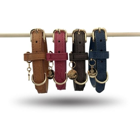 Ollipet læderlook halsbånd med flotte guldfarvede detaljer