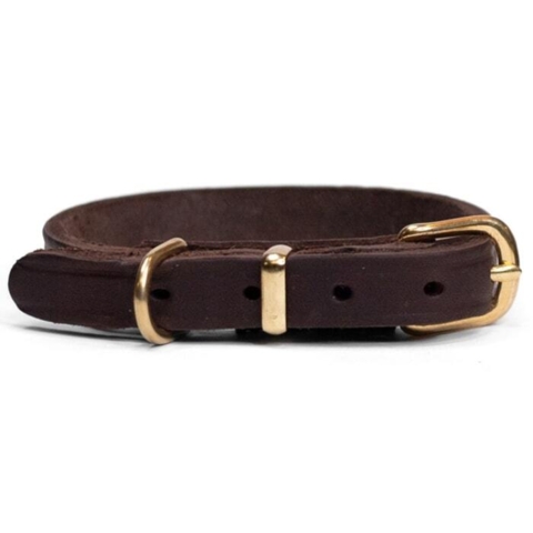 Walk'it Læder/messing halsbånd til hunde. Fra dansk brand. Ses her i farven brun.