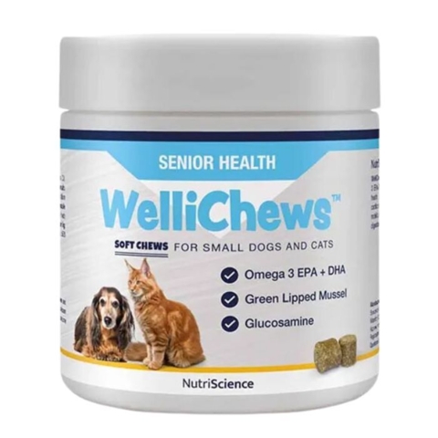 Velsmagende tyggebidder der giver understøtter den aldrende hund og kat