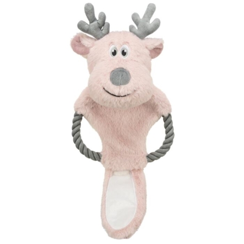 Rensdyr bamse til hunde med knitrelyde, reb og plys