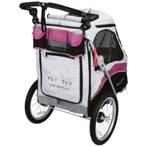 Petstro hundevogn i hvid og rosa med lynlåsåbning og opbevaringslomme