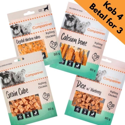 Lækre godbidder med kyllingesmag fra Companion som din hund vil elske