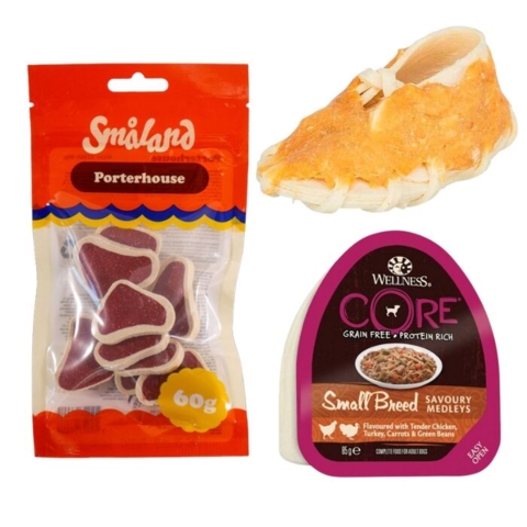 Pakketilbud med smagfulde hundegodbidder der kan laves til hundeis