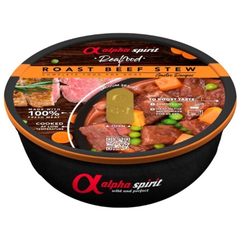 Alpha Spirit Roast Beef Stew giver din hund ægte kødsmag – proteinrigt vådfoder med naturlige ingredienser