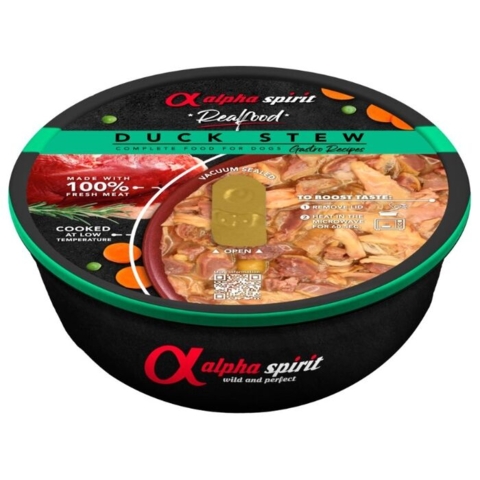 Forkæl din hund med Alpha Spirit Duck Stew – vådfoder med saftige andestykker og rig på protein