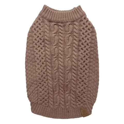 En strikket hundetrøje i stilren khaki farve
