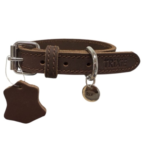 Trixie læder hundehalsbånd i brun med sølv spænder