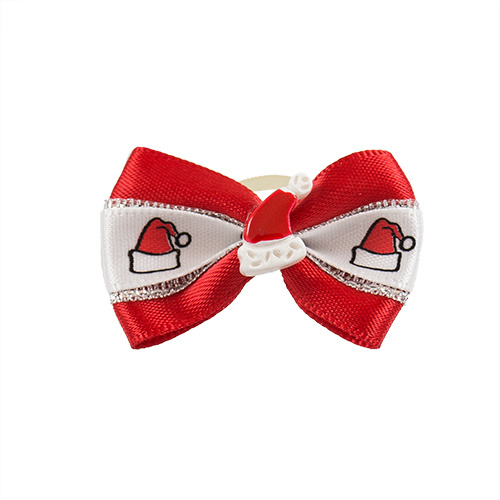 Silke julesløjfe hvid/rød med nissehue