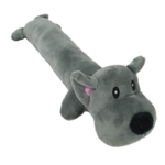 Aflang plyshund Karo i Grå