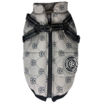 Sødt hundedækken i grå m. poter med justerbar sele