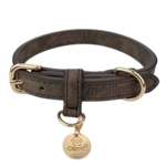 Flot brunt hundehalsbånd med lækre guldfarvede detaljer. Ses her i farven kaffebønne