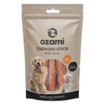 Tyggesnacks til hunde med and og råhud