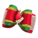 Silke julesløjfe m sølv & guld med påsat nissehue